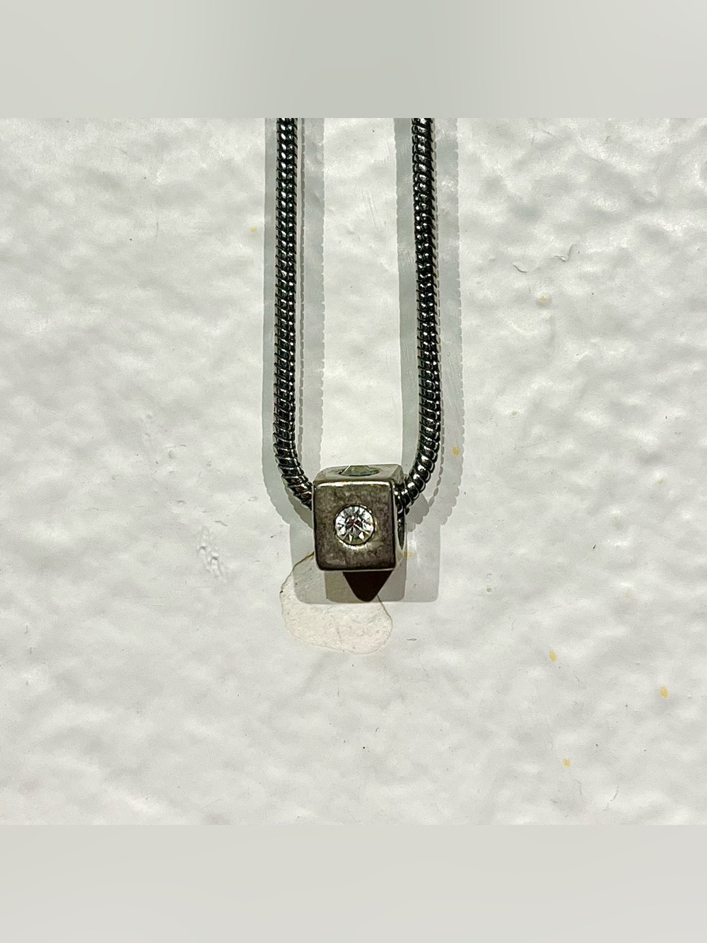 Vintage Silver Cube Necklace with Clear Stone Accent